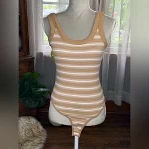 ☀️SUMMER CLEARANCE SALE☀️ Steve Madden Striped Tan and White Bodysuit